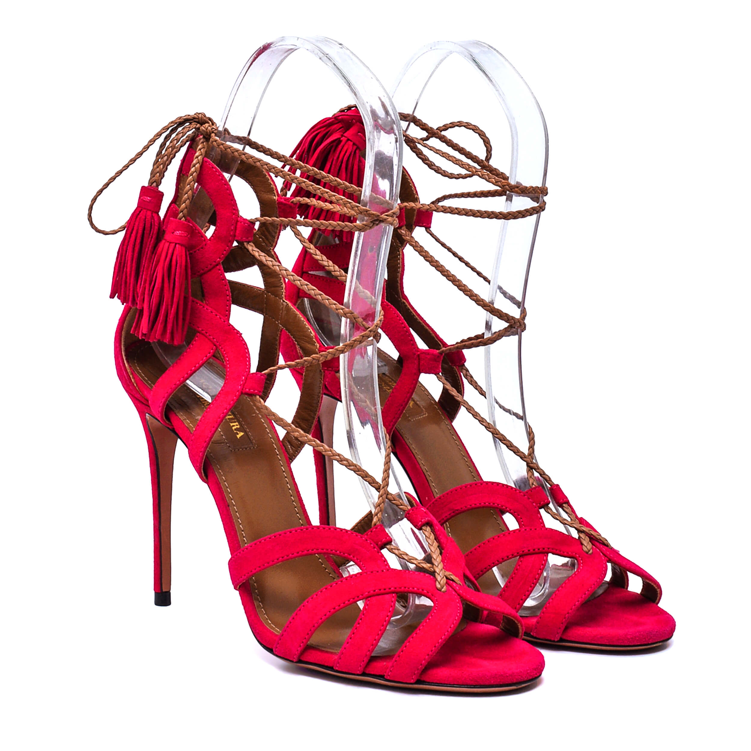 Aquazzura - Fuchsia Suede Mirage Tassel Sandals / 38